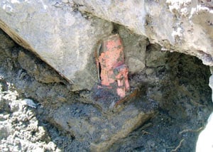 Failed concrete underpinning meant to repair a foundation issue in Cincinnati.