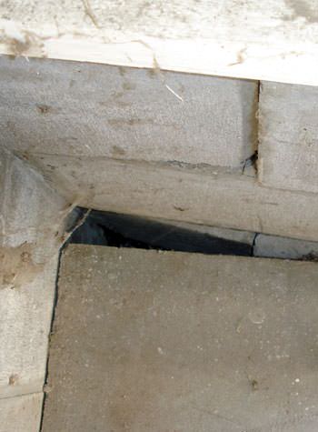 inward rotation of a foundation wall damaged by street creep in a garage in Lebanon