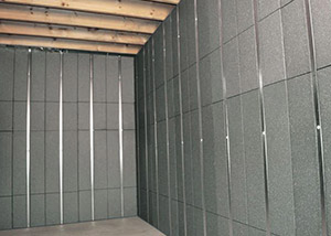SilverGlo™ insulation and metal studs making up our Basement to Beautiful panels.  Installed in Fairfield.